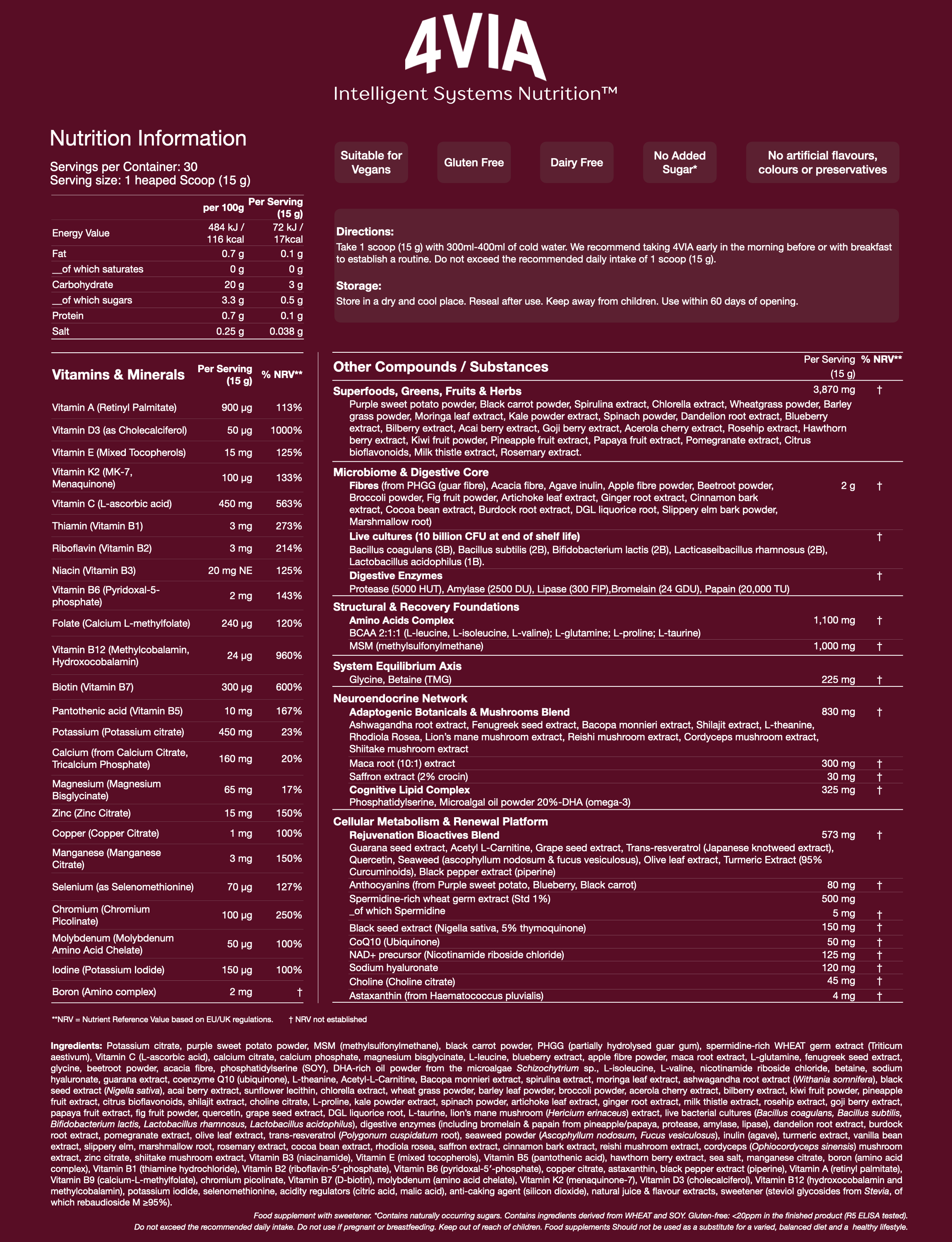 View Nutritional Information for Intelligent Systems Nutrition™
